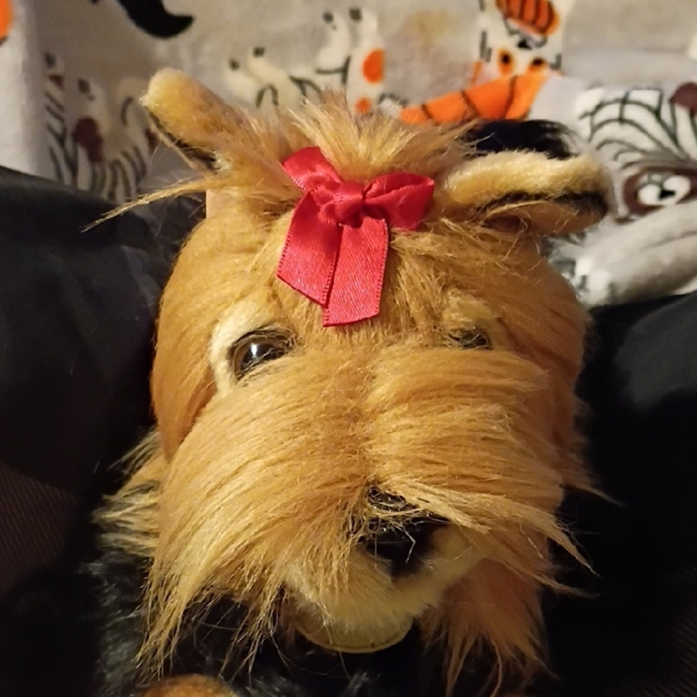 Aura Brown Dog Plush with Red Bow